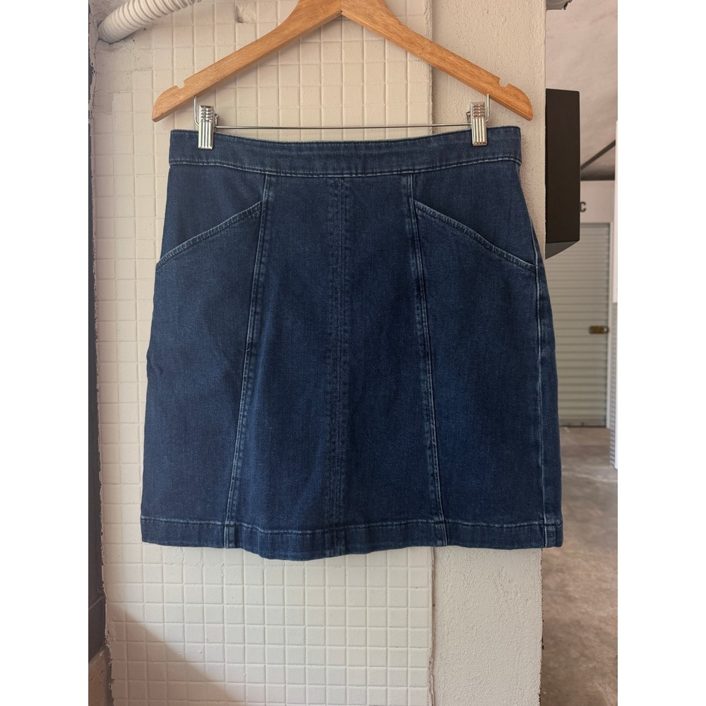 Boden Dark Indigo Denim A-Line Mini Skirt Blue Seam Detail Size US 10R Medium - Picture 2 of 7